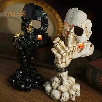 Подсвечник в виде черепа на Хэллоуин, готический, без слов, черно-белый, скелет, смоляная подставка для свечи, ароматизированная свеча, подсвечник, украшение для стола белый