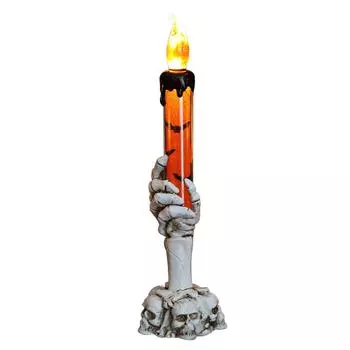 Подсвечник в виде черепа на Хэллоуин, светильник в виде скелета, рука призрака, беспламенная свеча, украшение для бара на вечеринку оранжевый