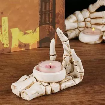 Подсвечник в виде черепа, подсвечник в виде скелета из смолы, готический стиль, чашка для чайной свечи, украшения на Хэллоуин для спальни, гостиной, обеденного стола C