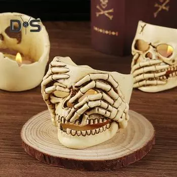 Подсвечник в виде черепа, смоляной держатель для чайной свечи, готический подсвечник для вечеринки в честь Хэллоуина, настольный декор для дома, гостиной B