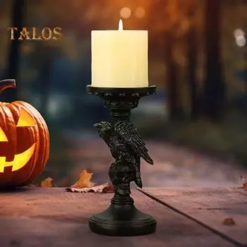 Подсвечник в виде черепа, украшение на Хэллоуин, смоляной подсвечник-столб, жуткий подсвечник в виде черепа для свечи-столба диаметром 3 дюйма чёрный