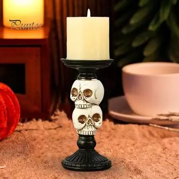 Подсвечник в виде черепа, украшение на Хэллоуин, смоляной подсвечник-столб, жуткий подсвечник в виде черепа для свечи-столба диаметром 3 дюйма белый