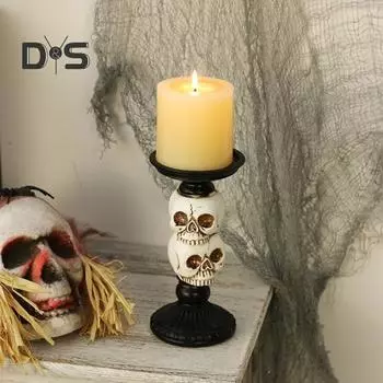 Подсвечник в виде черепа, украшение на Хэллоуин, смоляной подсвечник-столб, жуткий подсвечник в виде черепа для свечи-столба диаметром 3 дюйма чёрный