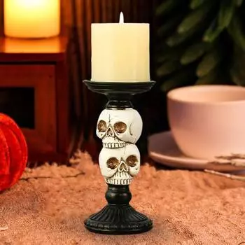 Подсвечник в виде черепа Yousheng, украшение на Хэллоуин, смоляной подсвечник-столб, жуткий подсвечник в виде черепа для свечи-столба диаметром 3 дюйма чёрный