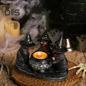Подсвечник в виде черного кота, смоляной подсвечник в виде кошек на Хэллоуин с ведьмиными шляпами, винтажный подсвечник, настольное украшение, подарок для любителей кошек Cat