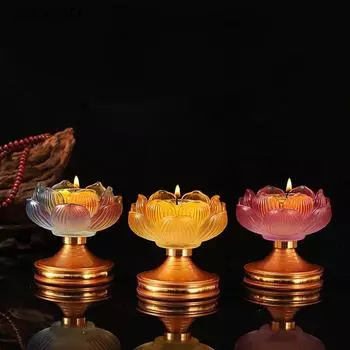 Подсвечник в виде цветного лотоса, подсвечник для масляной лампы, высокий подсвечник, украшение для буддийского храма, буддийские принадлежности