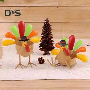 Подсвечник в виде цветной индейки на День благодарения, подставка для свечей, металлический подсвечник, украшение, центральный элемент праздничного стола A