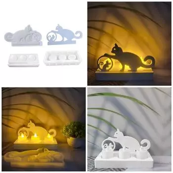 Подсвечник в виде кошки, дразнящей мыши, силиконовая форма для основания свечи, декоративная вставка в гипсовый подсвечник, силиконовая форма