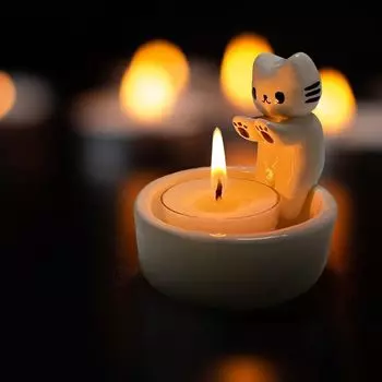Подсвечник в виде кота, мультяшный котенок, подсвечник, греющий лапки, подсвечники в виде котенка, милый ароматизированный котенок, греющий лапки белый