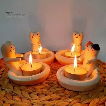 Подсвечник в виде котенка, согревающие лапки, подставка для свечей в виде кота, гостиная, ванная комната, подсвечник в виде животного, украшение для стола чёрный