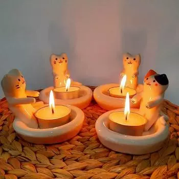 Подсвечник в виде котенка Yousheng, согревающие лапки, подставка для свечей в виде кота, подставка для чайной свечи в гостиную, ванную комнату, подсвечник в виде животного, украшение для стола