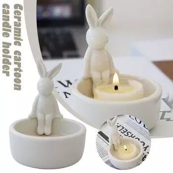Подсвечник в виде кролика, керамический подсвечник для чайных свечей, декоративный элемент для дома, центральный элемент для свадебного стола I7M7 Angel-1pcs