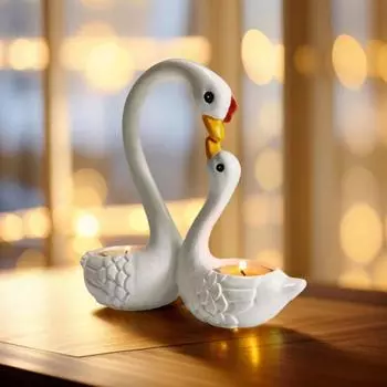 Подсвечник в виде лебедя из смолы, подставка для чайной свечи в виде матери и ребенка, украшение для гостиной и ванной комнаты в виде двух животных, центральный элемент стола Swan