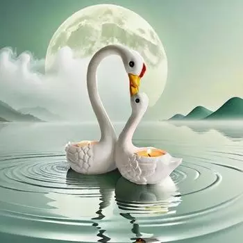 Подсвечник в виде лебедя-матери, детеныш, смоляная подставка для свечей в виде чайной свечи, гостиная, ванная комната, двойное животное