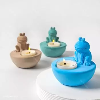 Подсвечник в виде лягушки из мультфильма, силиконовые формы для животных, подсвечники, украшения, литейная форма, самодельная форма из бетона и смолы, домашний декор для рабочего стола светло-серый