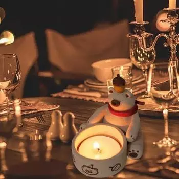 Подсвечник в виде медведя из смолы, подсвечник в виде мультяшного медведя, согревающий лапы медведя, подсвечник в виде чайной свечи, подарки для любителей животных белый