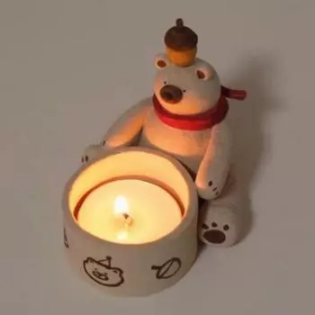 Подсвечник в виде медведя из смолы, подсвечник в виде мультяшного медведя, согревающий лапы медведя, подсвечник в виде чайной свечи, подарки для любителей животных белый