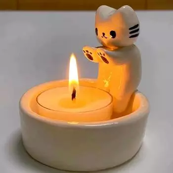 Подсвечник в виде мультяшного кота Подсвечник для чайной свечи в виде кота Офисный домашний настольный декоративный орнамент Милый подсвечник