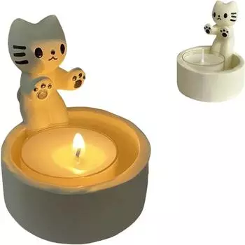 Подсвечник в виде мультяшного котенка, милый подсвечник в виде кота, креативный подсвечник для ароматерапии, прочный подсвечник из высокотемпературной стали, украшение