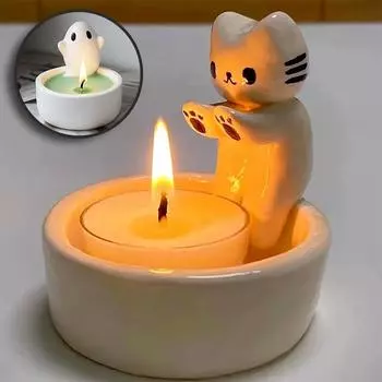 Подсвечник в виде мультяшного котенка, подсвечник для ароматерапии с изображением кота, для дома, спальни, гостиной, милые мини-украшения для рабочего стола Ghost