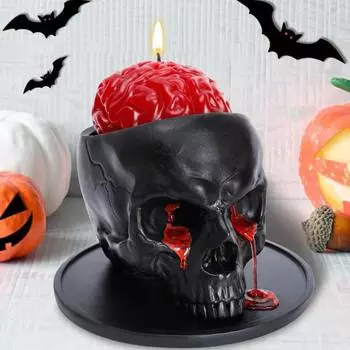 Подсвечник в виде плачущего черепа на Хэллоуин, готическая фигурка из смолы в виде плачущего черепа, подставка для свечей в виде свечи, центральный элемент для украшения рабочего стола чёрный