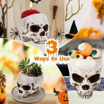 Подсвечник в виде плачущего черепа на Хэллоуин, готическая фигурка из смолы в виде плачущего черепа, подставка для свечей в виде свечи, центральный элемент для украшения рабочего стола чёрный