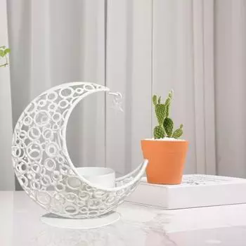 Подсвечник в виде полумесяца, металлическая подсвечник-звезда в виде луны, подсвечник для чая, настольный декор, подсвечник для свадебной вечеринки белый