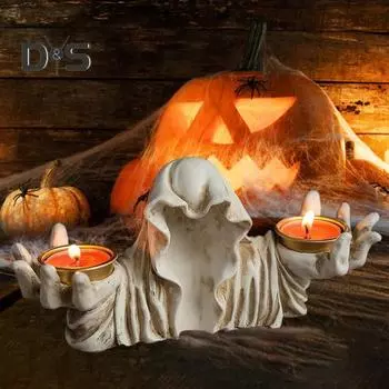 Подсвечник в виде призрака волшебника на Хэллоуин, готическая ароматическая свеча, подсвечник, украшение для стола, винтажная фигурка волшебника из смолы белый