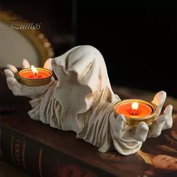 Подсвечник в виде призрака волшебника на Хэллоуин, готическая ароматическая свеча, подсвечник, украшение для стола, винтажная фигурка волшебника из смолы белый