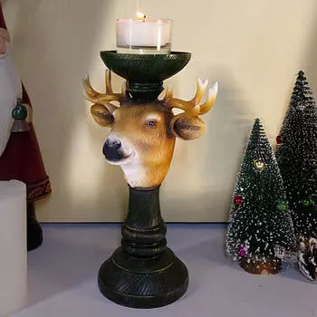 Подсвечник в виде рождественского оленя, статуэтка лося из смолы, подсвечник в виде оленя для