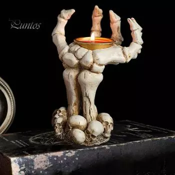 Подсвечник в виде руки-призрака на Хэллоуин, жуткий скелет, подставка для свечи в виде руки, ароматизированная свеча-подсвечник, украшение для стола белый