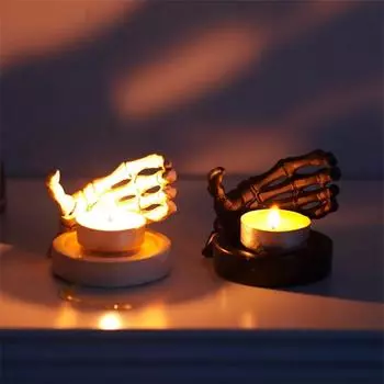 Подсвечник в виде руки скелета, готическая статуэтка скелета для домашнего декора на Хэллоуин, уникальные фигурки черепа из смолы, украшения 1Pc белый