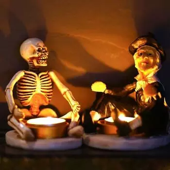 Подсвечник в виде скелета ведьмы на Хэллоуин, готическая подставка для свечей в виде скелета, ароматизированная чайная свеча B