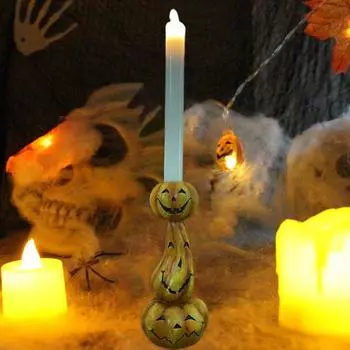 Подсвечник в виде тыквы на Хэллоуин, статуэтка из смолы, скульптура, конусообразная колонна, подсвечник для чайной свечи, центральное украшение для праздничного стола жёлтый