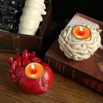 Подсвечник Yousheng Halloween в готическом стиле с сердцем, мозгом, позвоночником, смоляная подставка для свечей, ароматизированная свеча, подсвечник, украшение для стола A