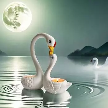 Подсвечник Yousheng Mother Baby Swan из смолы, подставка для свечей в виде чайных свечей, гостиная, ванная комната, двойной подсвечник в виде животного, украшение для стола, центральный элемент Swan