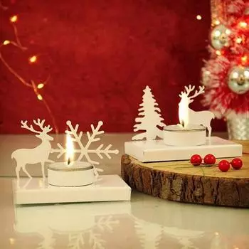 Подсвечники в виде рождественских оленей, настольная подставка для украшения, рождественский декор, упаковка из 2 шт.
