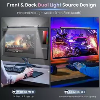 Подсветка монитора RGB Защита глаз Компьютерная световая панель Игровая офисная настольная лампа 15 режимов Регулируемая подсветка Ra95 Экранная лампа чёрный