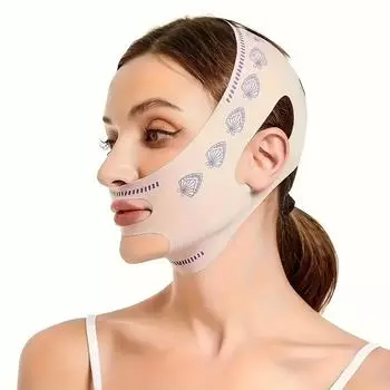 Подтяжка лица Chin Up Face Lifting Strap - уменьшение двойного подбородка, V-образная маска для похудения для женщин, гипоаллергенная, дышащая и эластичная 1pc розовый