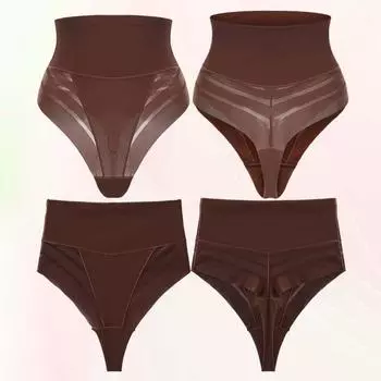 Подтяжка ягодиц стринги с высокой талией сетчатые утягивающие трусы простые тонкие бесшовные трусы послеродовые M телесный