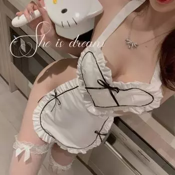 Подтяжки цельный живот карман униформа соблазн сексуальный бант бесплатно большой размер эротическое нижнее белье чистое желание 1186 One size