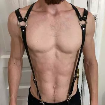 Подтяжки для брюк с зажимом для джентльменов Мужские подтяжки Кожаный ремень Кожаная сбруя для тела Грудная сбруя чёрный
