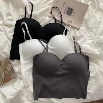 Подтяжки из ледяного шелка, накладка на грудь, встроенный жилет, женская внутренняя основа, летний тонкий топ-труба с одним словом, красивая спинка, верхняя одежда average size 80-65kg