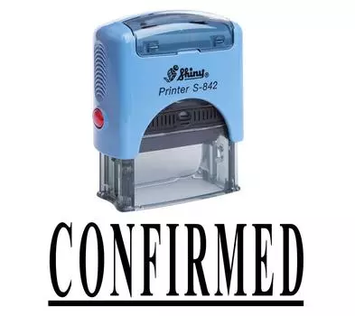 ПОДТВЕРЖДЕНО Самостоятельная чернильная резиновая печать Офисная стационарная блестящая печать на заказ Impression Area 14 mm x 38 mm фиолетовый