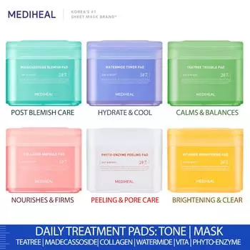 Подушечки с тонером Mediheal Daily Treatment [ Teatree | Мадекассосид | Коллаген | Водомида | Фитофермент | Витамид ] 2024
