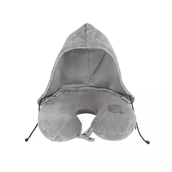 Подушка Air Pillow с капюшоном для шеи Velvet Travel Travel Nap Portable Compact BENGHALEN серый