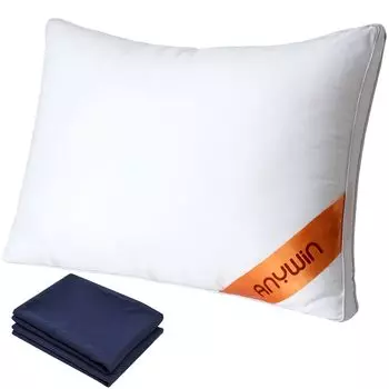 Подушка Anywin с 2 чехлами, спецификация для отелей, высокоэластичная подушка, спокойный сон, хороший сон, можно стирать, 3D-структура (634320CM, Военно-морской флот) тёмно-синий