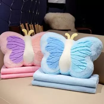 Подушка-бабочка со съемным чехлом, эластичная, полностью наполненная плюшевой набивкой контрастного цвета синий