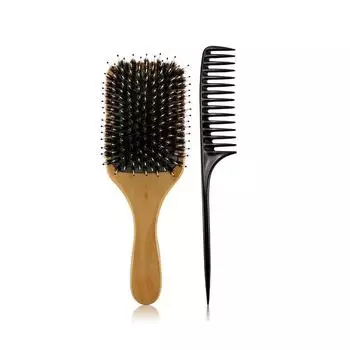 Подушка безопасности из свиной щетины, прямая вьющаяся воздушная подушка, ручка из дерева лотоса, параллельная косметическая расческа, набор для сбора волос с заостренным хвостом. золотисто-коричневый