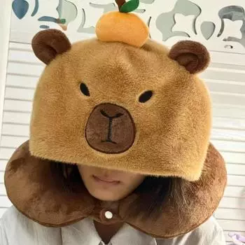 Подушка Capybara Plush с шапочкой, милые мультяшные животные, мягкие, милые плюшевые подушки для шеи на праздничный подарок на день рождения Free Size верблюд